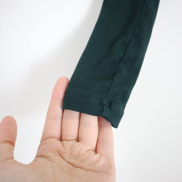 Aritzia Sunday Best Size XXS Vida Long Sleeve Crop Top Ribbed Green Ruched Front - Picture 7 of 10